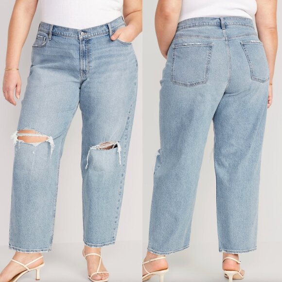 OLD NAVY Mid Rise Boyfriend Loose Jeans Light Wash Distressed Ripped Jeans 18 R - Picture 1 of 16